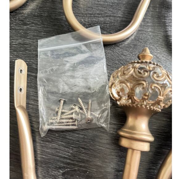 Drape Curtain 6 Brushed Champagne Ornate Filigree Glass Ball Tieback Holdbacks - Picture 11 of 12